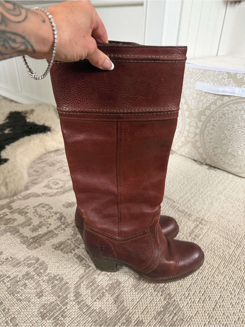 Frye Jane Stitched Knee High Heeled Boots